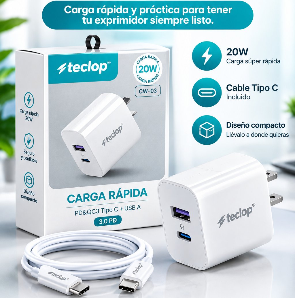 CARGADOR DE CARGA RÁPIDA 20W + CABLE TIPO C