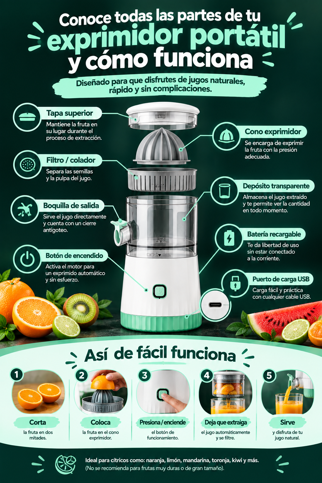 ¡PROMO! Mini Exprimidor de frutas Eléctrico Recargable